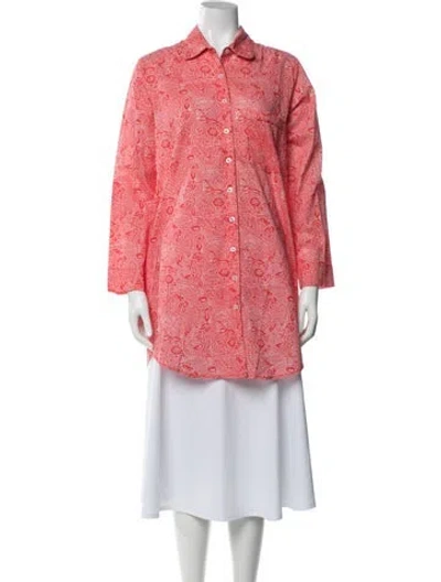 Pre-owned Julia Amory Floral Print Long Sleeve Button-up Top W/ Tags In Red