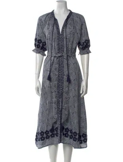 Pre-owned Julia Amory Floral Print Midi Length Dress In Blue