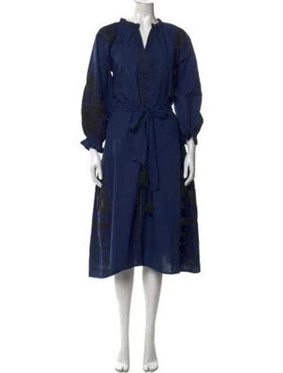 Pre-owned Julia Amory Floral Print Midi Length Dress In Blue