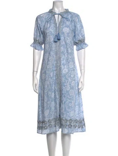 Pre-owned Julia Amory Floral Print Midi Length Dress In Blue