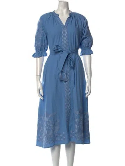 Pre-owned Julia Amory Floral Print Midi Length Dress In Blue