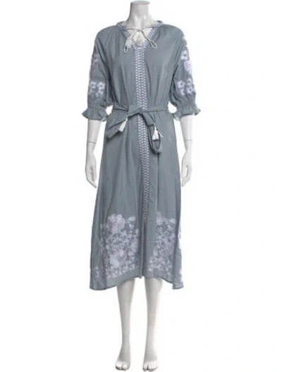 Pre-owned Julia Amory Floral Print Midi Length Dress In Blue