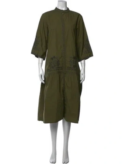 Pre-owned Julia Amory Floral Print Midi Length Dress In Green