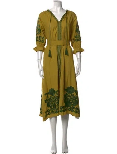 Pre-owned Julia Amory Floral Print Midi Length Dress In Green