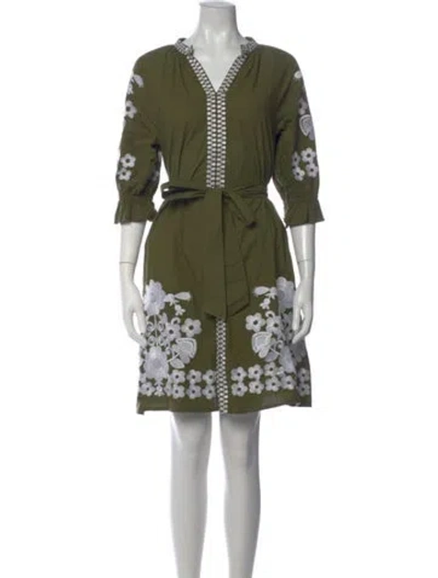 Pre-owned Julia Amory Floral Print Midi Length Dress In Green