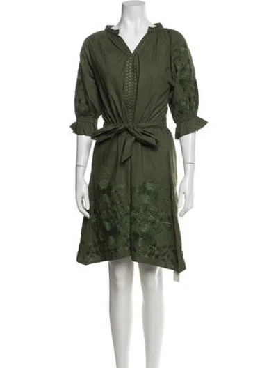 Pre-owned Julia Amory Floral Print Midi Length Dress In Green