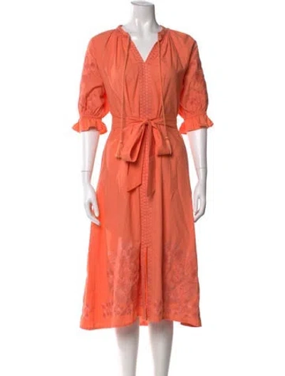Pre-owned Julia Amory Floral Print Midi Length Dress In Orange