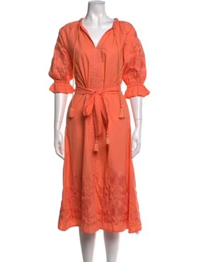 Pre-owned Julia Amory Floral Print Midi Length Dress In Orange