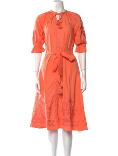 Pre-owned Julia Amory Floral Print Midi Length Dress In Orange