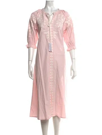 Pre-owned Julia Amory Floral Print Midi Length Dress In Pink