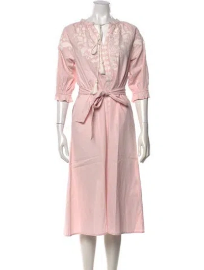Pre-owned Julia Amory Floral Print Midi Length Dress W/ Tags In Pink