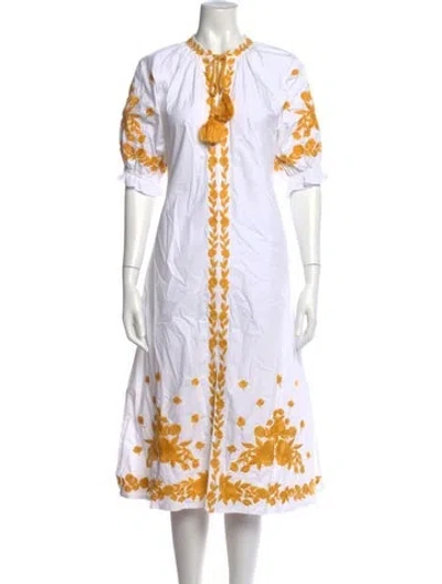 Pre-owned Julia Amory Floral Print Midi Length Dress In Yellow