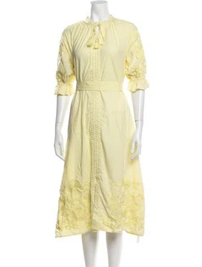 Pre-owned Julia Amory Floral Print Midi Length Dress In Yellow