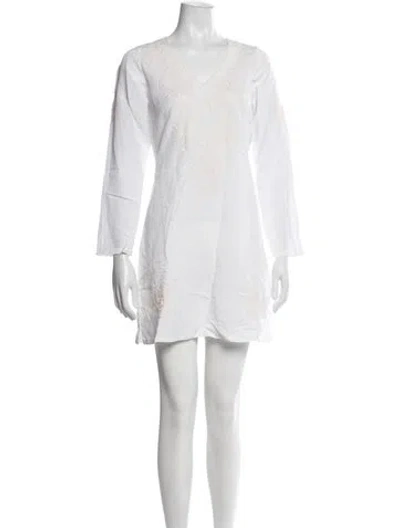 Pre-owned Julia Amory Floral Print Mini Dress In White