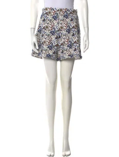 Pre-owned Julia Amory Floral Print Mini Shorts In White