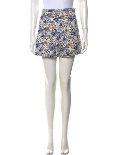 Pre-owned Julia Amory Floral Print Mini Shorts In White