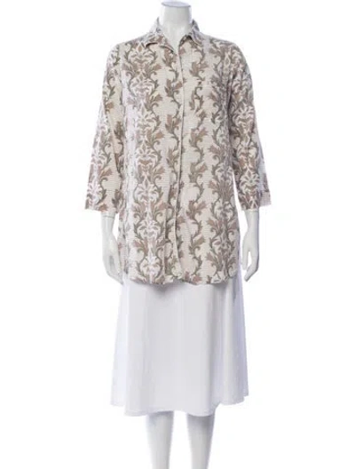 Pre-owned Julia Amory Floral Print Three-quarter Sleeve Button-up Top In Neutral