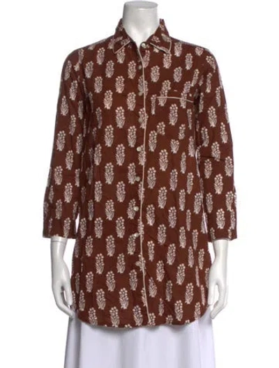 Pre-owned Julia Amory Floral Print Three-quarter Sleeve Top In Brown