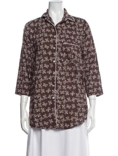 Pre-owned Julia Amory Floral Print Top In Brown