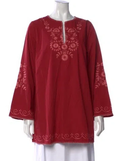 Pre-owned Julia Amory Floral Print V-neck Blouse W/ Tags In Red