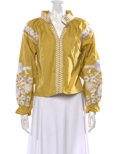 Pre-owned Julia Amory Floral Print V-neck Blouse W/ Tags In Yellow
