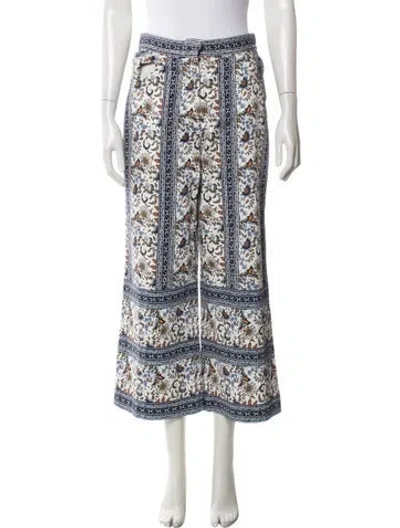 Pre-owned Julia Amory Floral Print Wide Leg Pants In Blue
