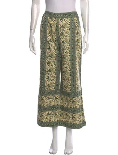 Pre-owned Julia Amory Floral Print Wide Leg Pants In Green