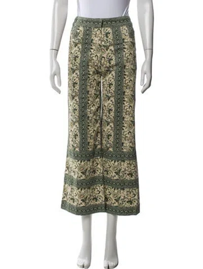 Pre-owned Julia Amory Floral Print Wide Leg Pants In Green