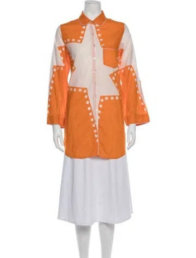 Pre-owned Julia Amory Graphic Print Long Sleeve Button-up Top In Orange
