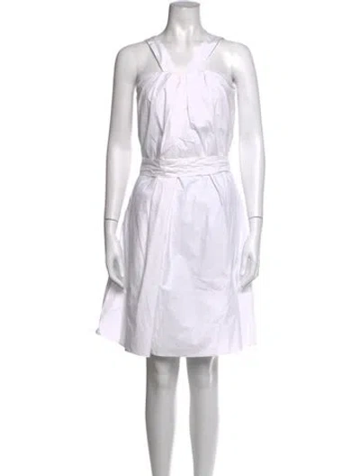 Pre-owned Julia Amory Halterneck Knee-length Dress In White