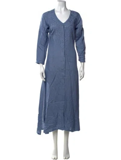 Pre-owned Julia Amory Linen Long Dress In Blue