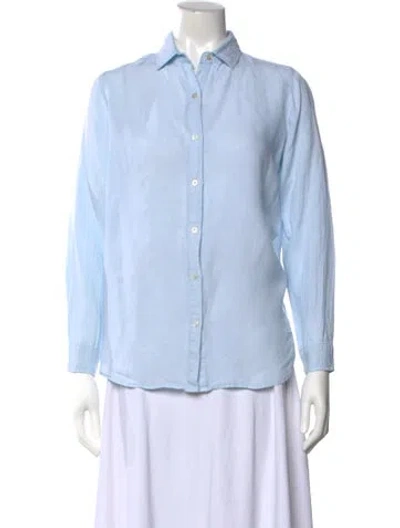 Pre-owned Julia Amory Linen Long Sleeve Button-up Top In Blue