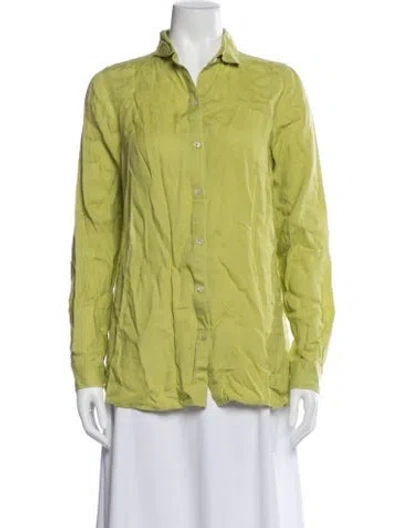 Pre-owned Julia Amory Linen Long Sleeve Button-up Top In Green