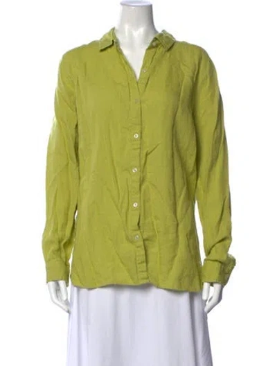 Pre-owned Julia Amory Linen Long Sleeve Button-up Top In Green