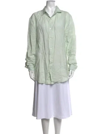 Pre-owned Julia Amory Linen Long Sleeve Button-up Top In Green