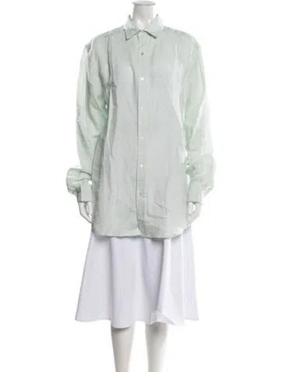 Pre-owned Julia Amory Linen Long Sleeve Button-up Top In Green