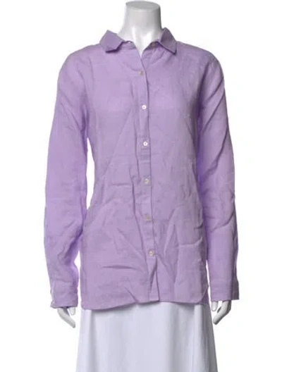 Pre-owned Julia Amory Linen Long Sleeve Button-up Top In Purple
