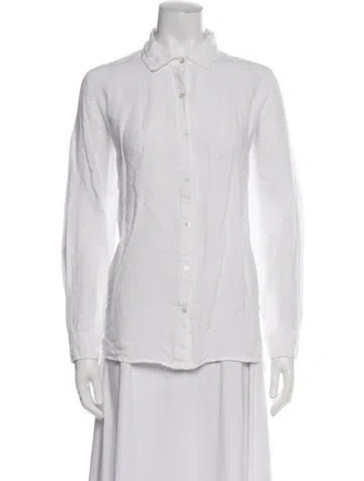 Pre-owned Julia Amory Linen Long Sleeve Button-up Top In White