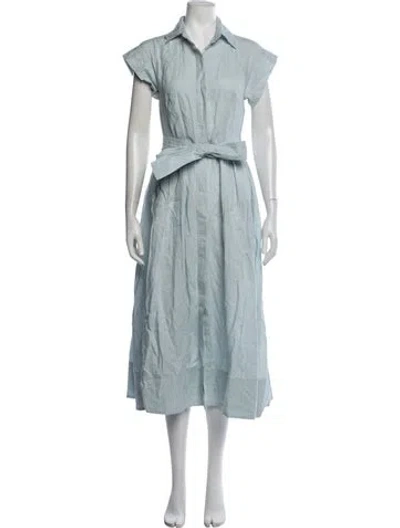 Pre-owned Julia Amory Linen Midi Length Dress In Blue