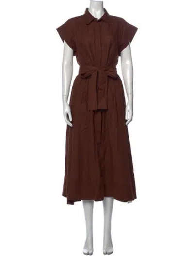 Pre-owned Julia Amory Linen Midi Length Dress In Brown