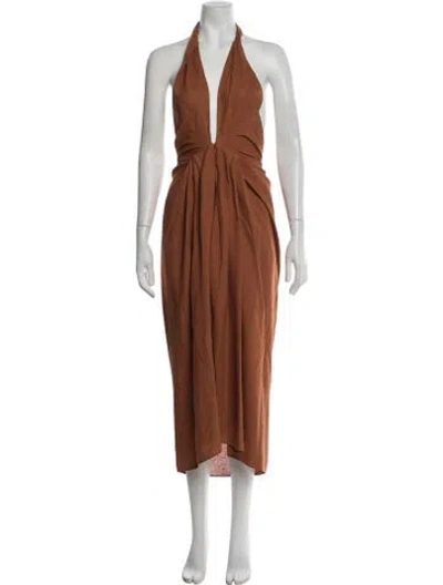 Pre-owned Julia Amory Linen Midi Length Dress In Orange