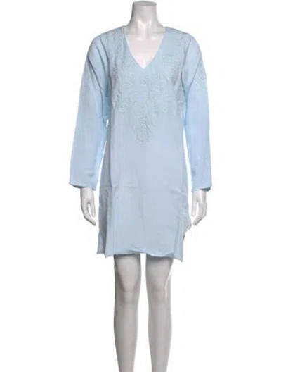 Pre-owned Julia Amory Linen Mini Dress In Blue