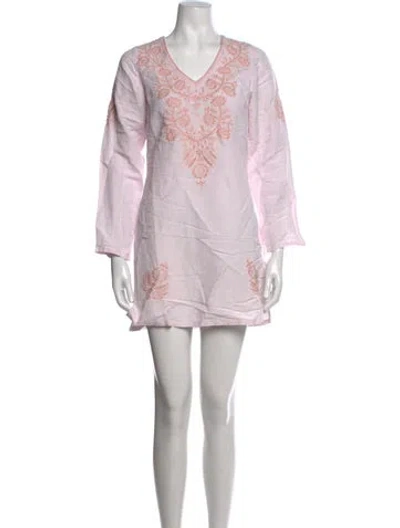 Pre-owned Julia Amory Linen Mini Dress In Pink