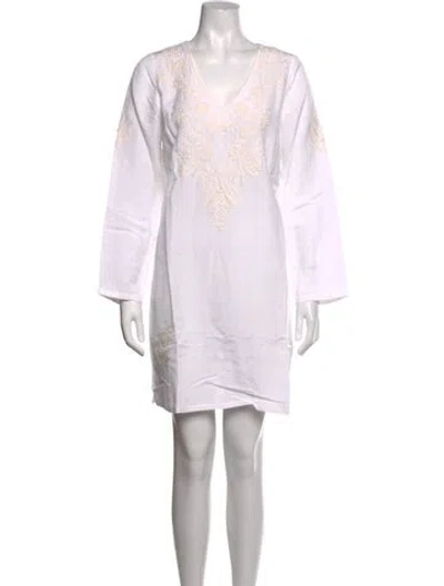 Pre-owned Julia Amory Linen Mini Dress In Pink/white