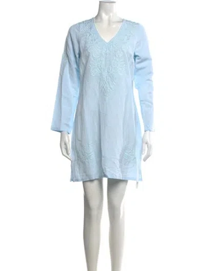 Pre-owned Julia Amory Linen Mini Dress W/ Tags In Blue