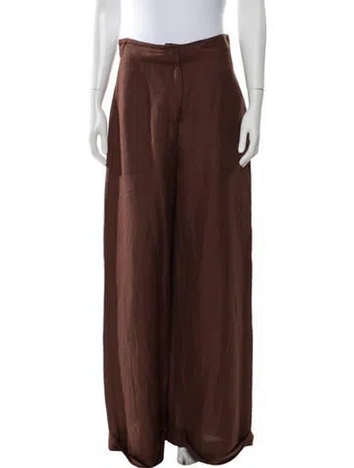Pre-owned Julia Amory Linen Wide Leg Pants In Brown