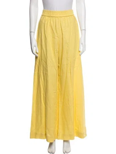 Pre-owned Julia Amory Linen Wide Leg Pants In Yellow