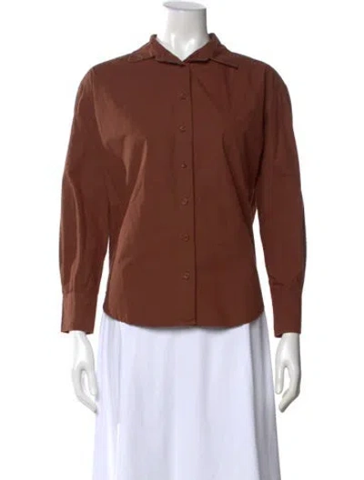 Pre-owned Julia Amory Long Sleeve Button-up Top In Brown