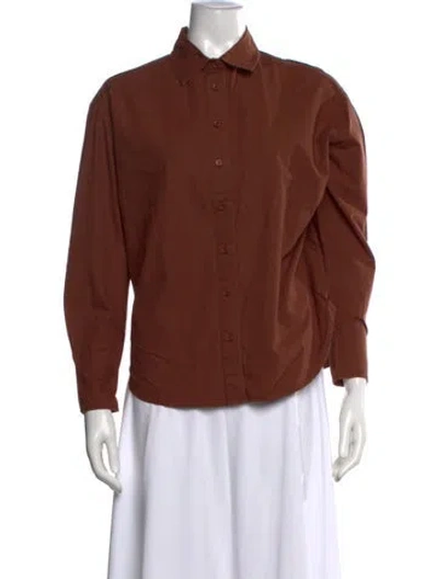 Pre-owned Julia Amory Long Sleeve Button-up Top In Brown
