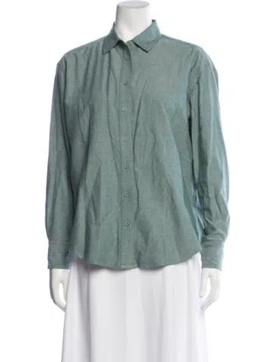 Pre-owned Julia Amory Long Sleeve Button-up Top In Green